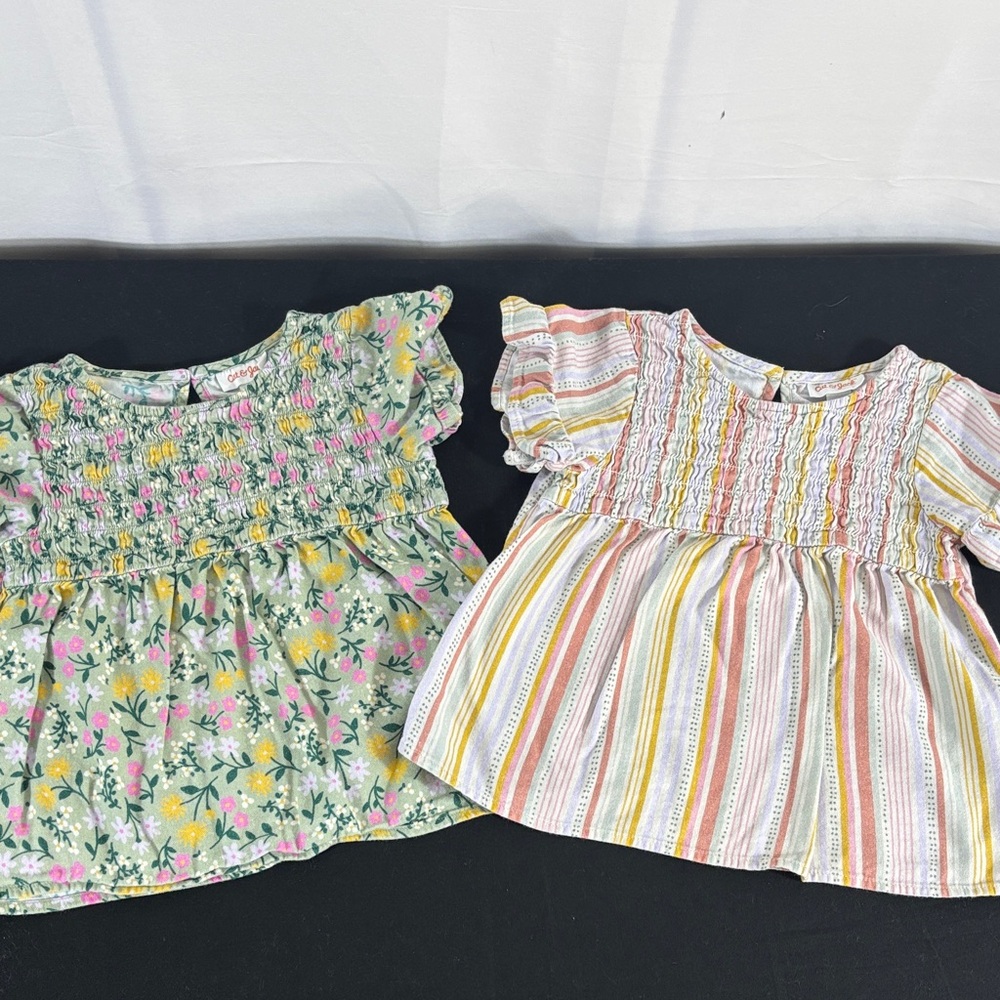 Cat & Jack Girls' Smocked Top - Multi Pastel Stripes and Floral Designs